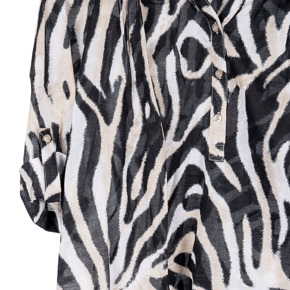 Westbound Zebra Print Shirt PL Petite L Sheer VNeck Black Cream Roll Tab Sleeve - Picture 4 of 6